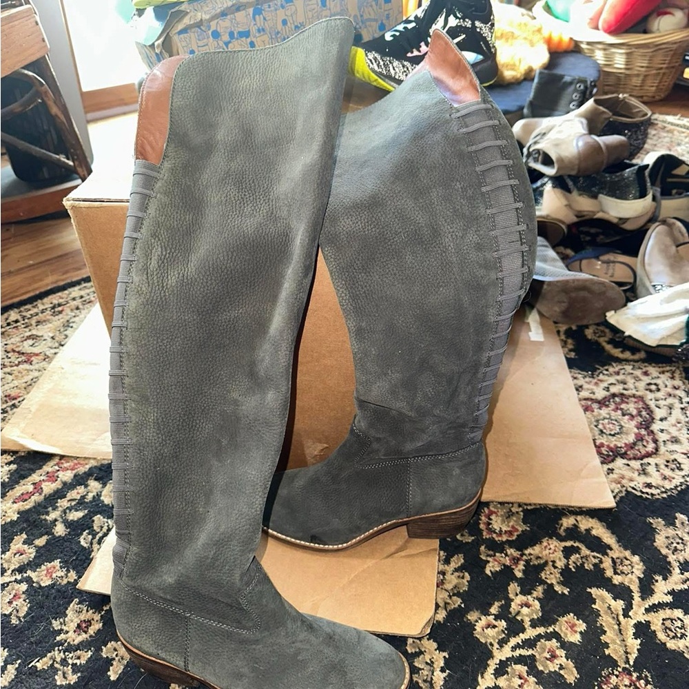 Lucky Brand Gray and Brown Over the Knee Boots